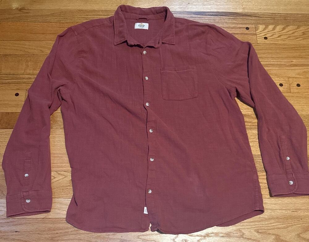 Marine Layer Stretch Selvage Long Sleeve Shirt Burgundy Rust XX-Large